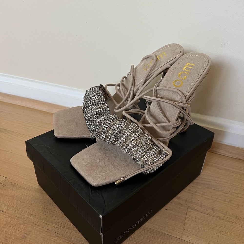 EGO Beige and Gold Strappy Heels